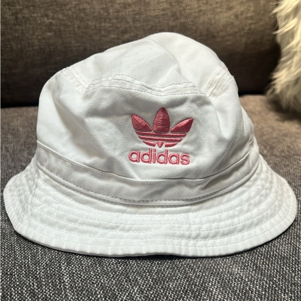 White & Pink Adidas Bucket Hat